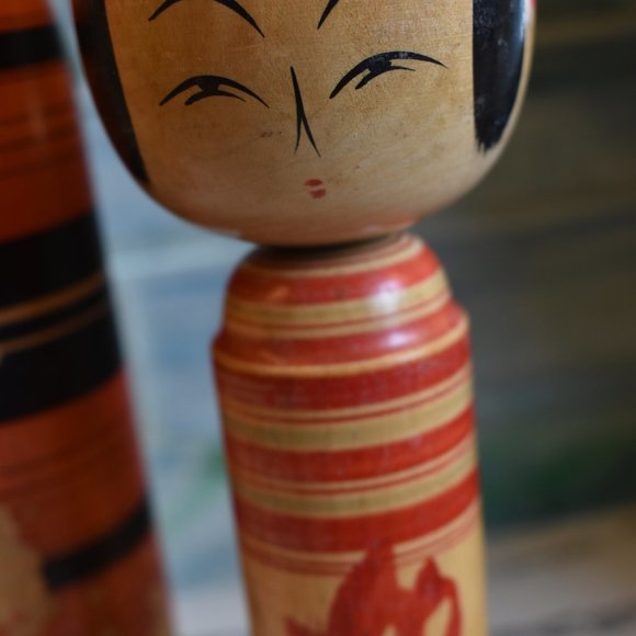 Vintage Kokeshi Wooden Hand Painted Japanese Dolls-Set of 2 - Picture 6 of 12
